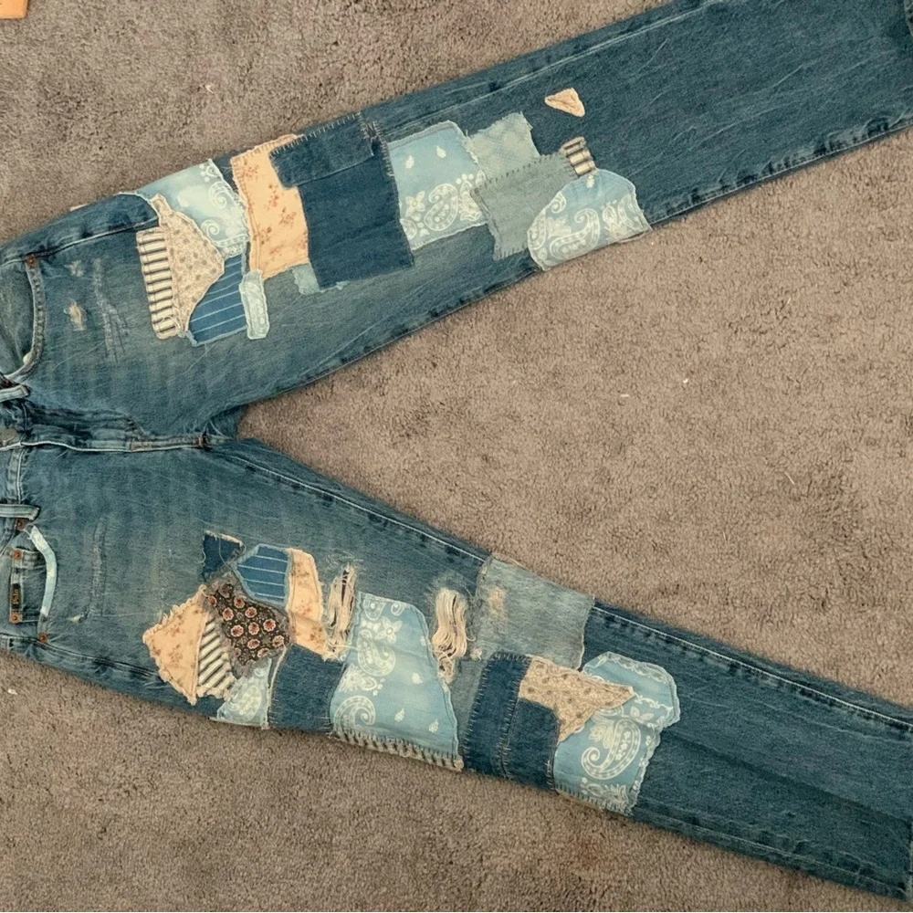 Polo Ralph Lauren Avery Boyfriend heavy Patchwork factory distressed Blue Jeans - Picture 3 of 12